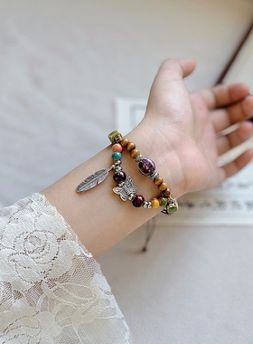 小红书热销新款民族风景德镇陶瓷手链中式国风编织瓷珠手绳高级感