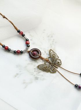 景德镇陶瓷项链新中式女生古风毛衣链礼物百搭小清新原创手工编织