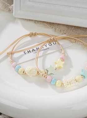 陶瓷手链小众设计高级感甜美百搭文艺简约小狮子编织手绳一缕瓷集