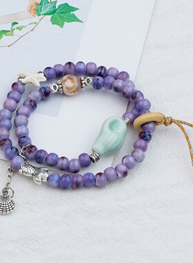 景德镇新款陶瓷串珠手链双圈中国风流苏夏天配饰手饰手串直播货源