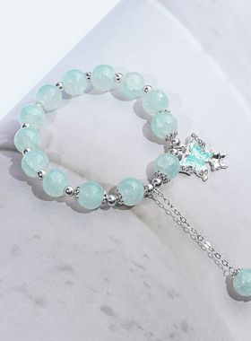 超仙蝴蝶水晶爆花手串女小众设计ins森系仙女甜美彩色国风串珠饰