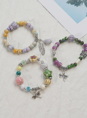 景德镇夏季陶瓷手串清新甜美饰品民族风创意多彩手链配饰