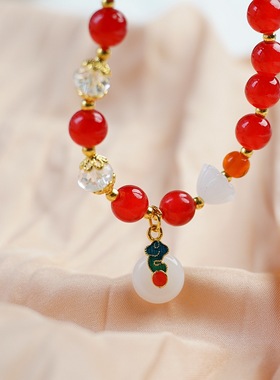 春节新年文艺高级感珍珠手链女生气质手饰红色水晶手串女学生礼物