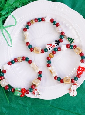 2024新款热销圣诞节陶瓷手链女欧美流行圣诞老人水晶手饰跨境饰品