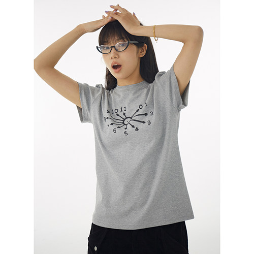 DBSC夏季美式复古正肩数字印花T恤男女凉感冰皮面料短袖T情侣同款 - 图1