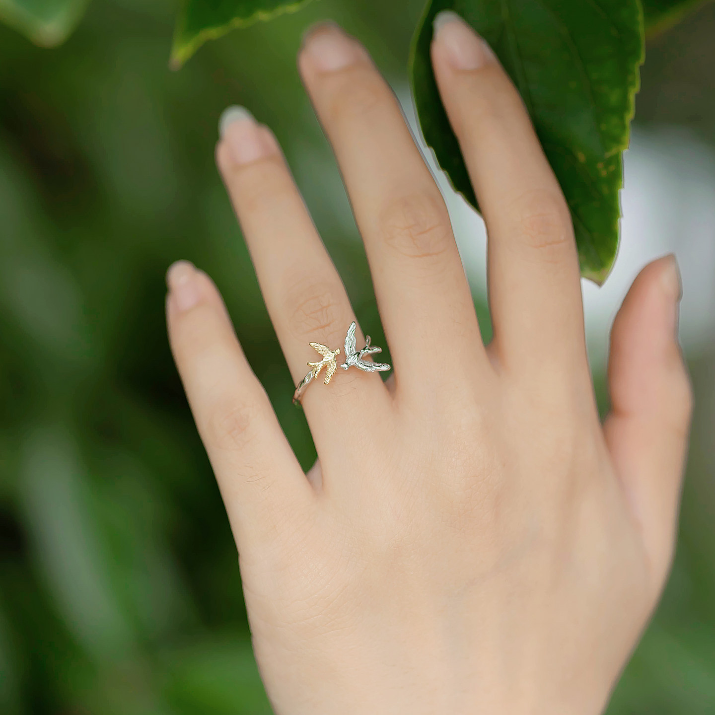Yuqi sterling silver S925 gold and silver bird retro swallow opening adjustment ring new Chinese style gift for girlfriend