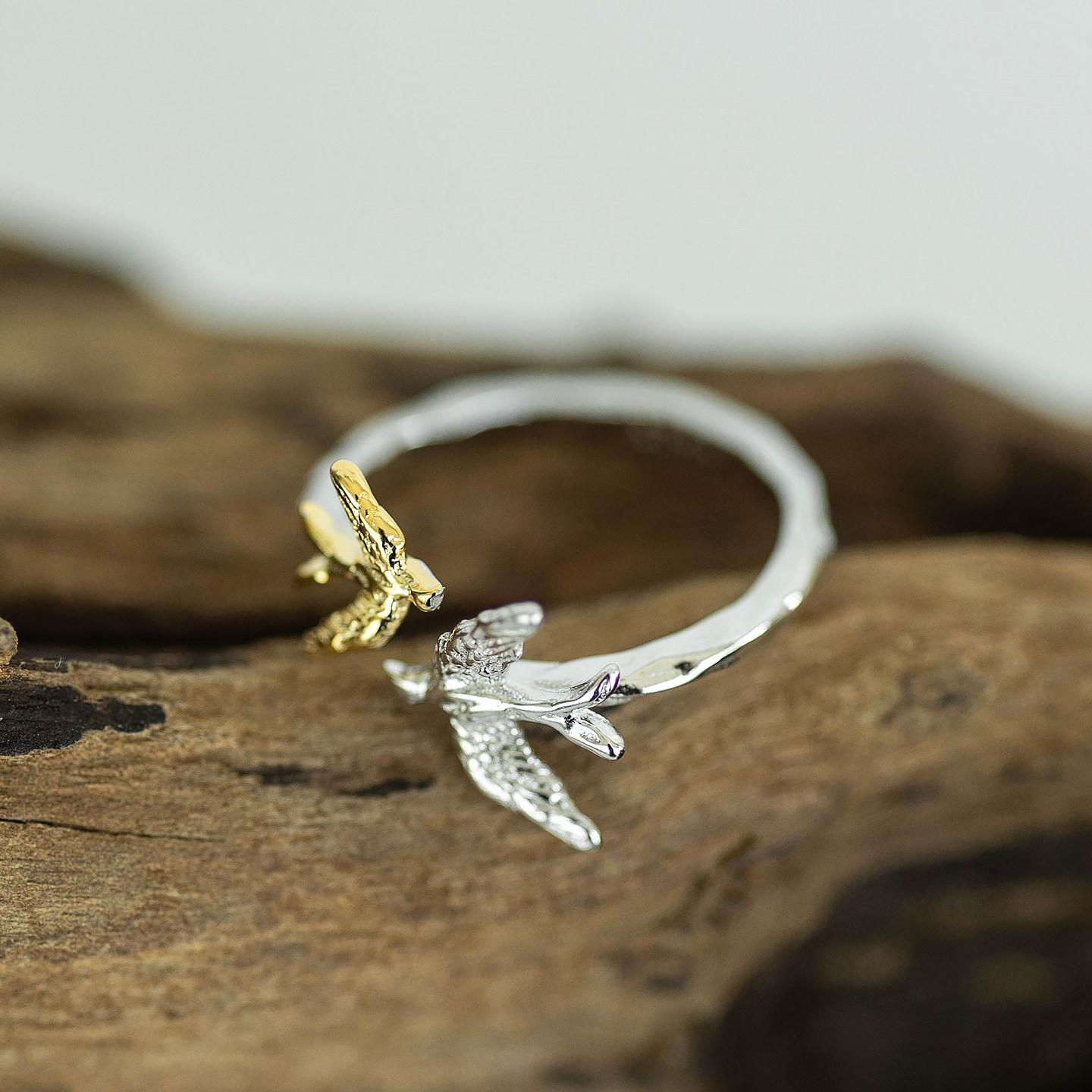 Yuqi sterling silver S925 gold and silver bird retro swallow opening adjustment ring new Chinese style gift for girlfriend