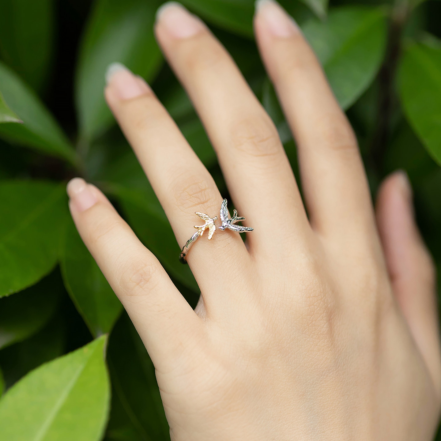 Yuqi sterling silver S925 gold and silver bird retro swallow opening adjustment ring new Chinese style gift for girlfriend