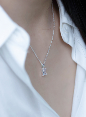 小清新锁骨链锆石珐琅彩银色方块