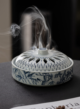 青花松竹梅陶瓷大号蚊香炉