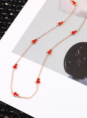 明星同款麒麟葫芦项链八福禄红玛瑙18k玫瑰金锁骨链毛衣链手链