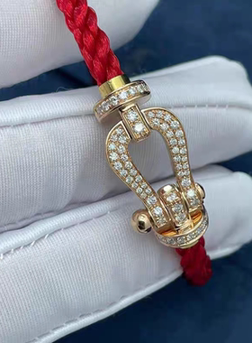 明星同款18K玫瑰金马蹄扣手链女本命年红绳编织手绳满钻情侣送礼
