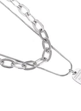 方牌钛钢可调节双层银白色蛇骨链