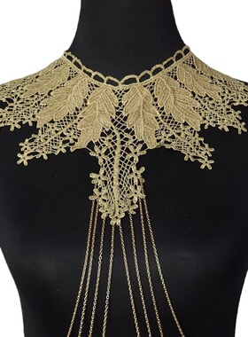 美西美body chain饰品金色蕾丝花边个性时尚项链身体链