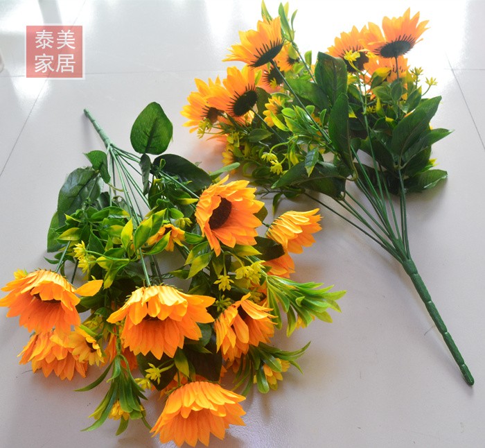 13叉把向日葵太阳花向日葵花束向阳花绢花假花塑料花花束绢花假花 - 图0