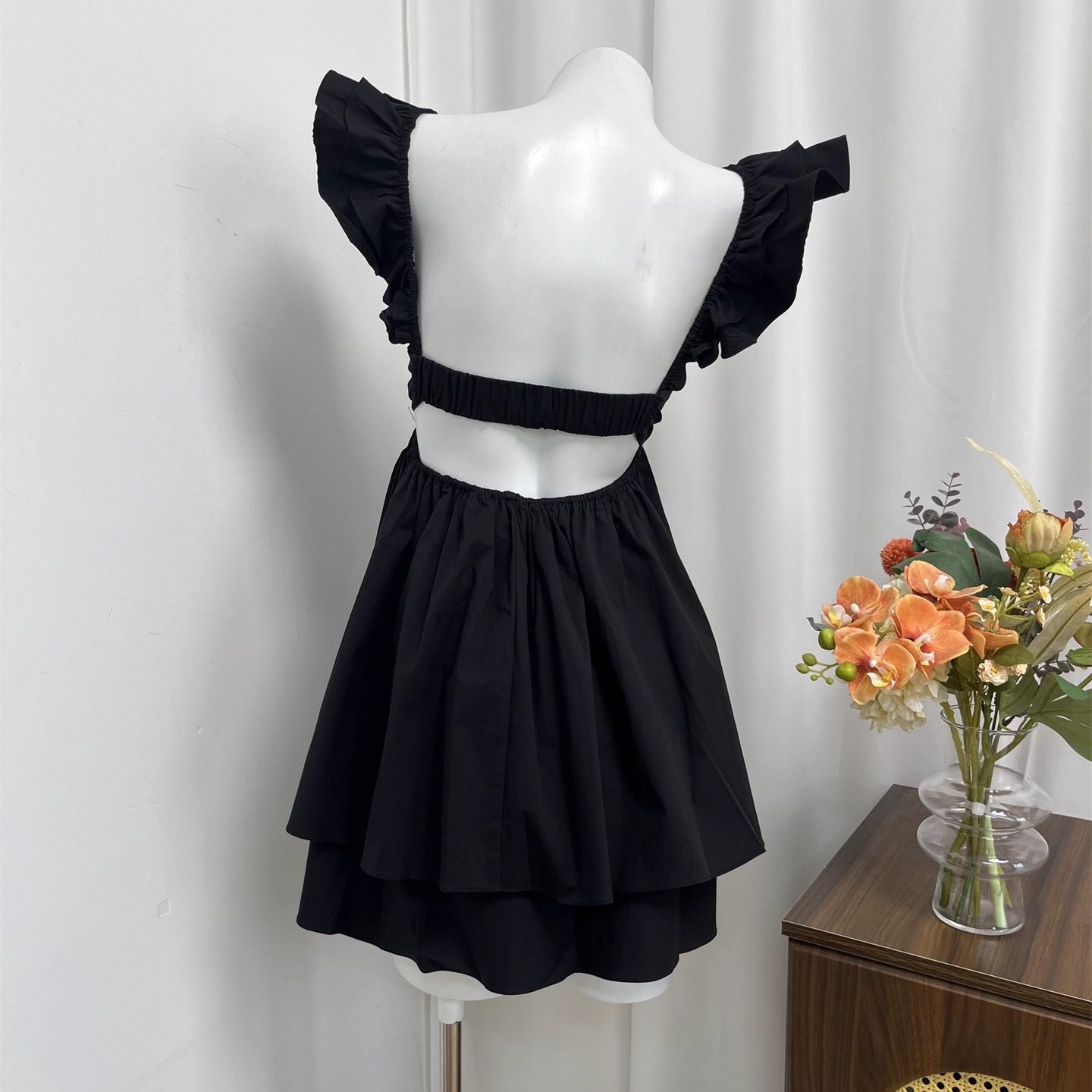 小俞家 america* 性感纯欲风黑色深V小飞袖后背打揽连衣裙显瘦夏,淘宝优惠券,粉丝福利购,淘宝优惠卷