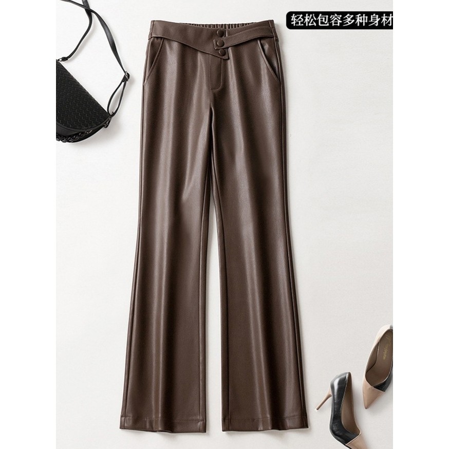 海宁真皮皮裤女2024秋冬新款绵羊皮高腰休闲阔腿裤显瘦微喇裤长裤,淘宝优惠券,粉丝福利购,淘宝优惠卷