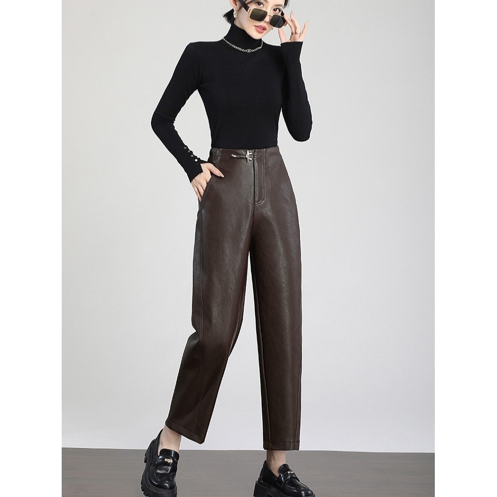 真皮皮裤女高腰宽松老爹裤绵羊皮哈伦九分裤休闲萝卜裤2025春新款,淘宝优惠券,粉丝福利购,淘宝优惠卷
