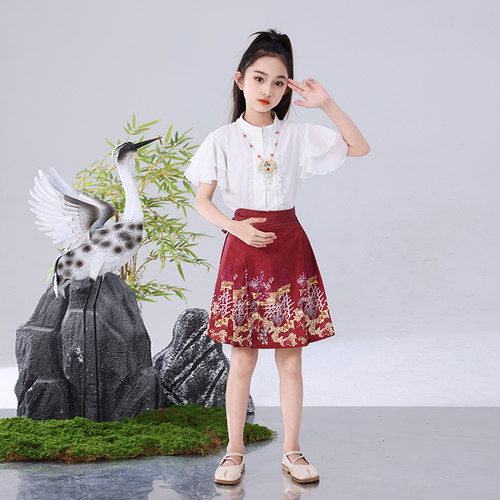 中国风女童古装马面裙套装2024小女孩薄款古风汉服裙春夏明制唐装 - 图2