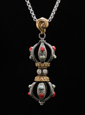 藏式黄铜金刚杵配饰六字真言花丝