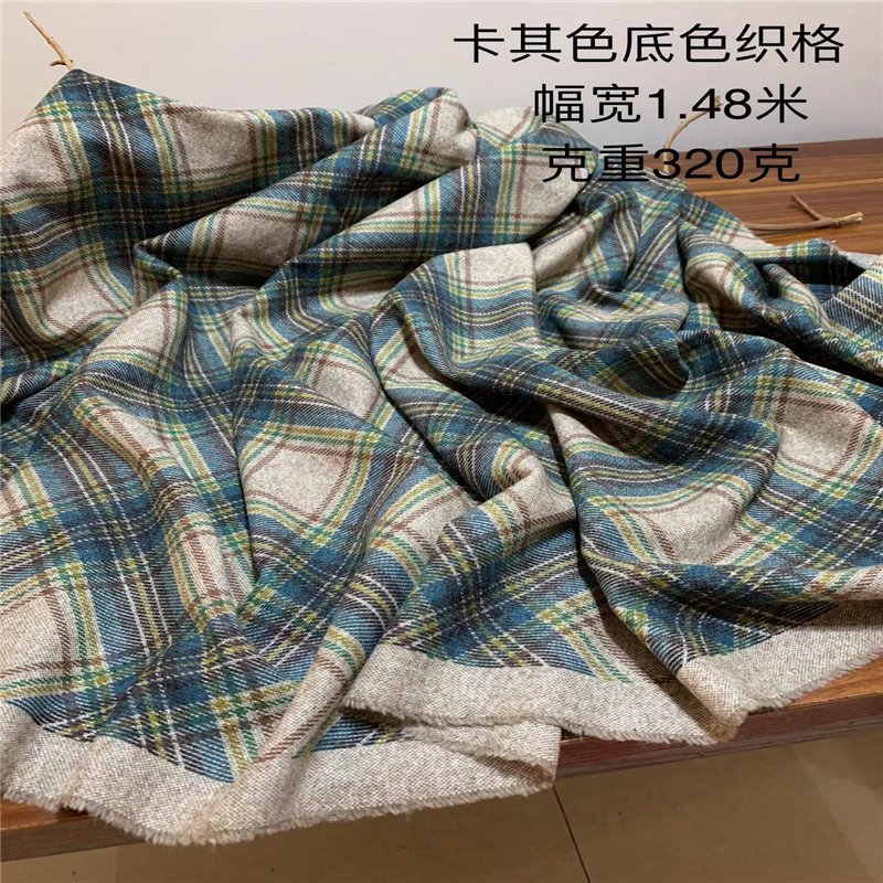 意大利进口柔软舒服细纱羊毛印格子朦胧做旧亲肤袍子服装布料 - 图0