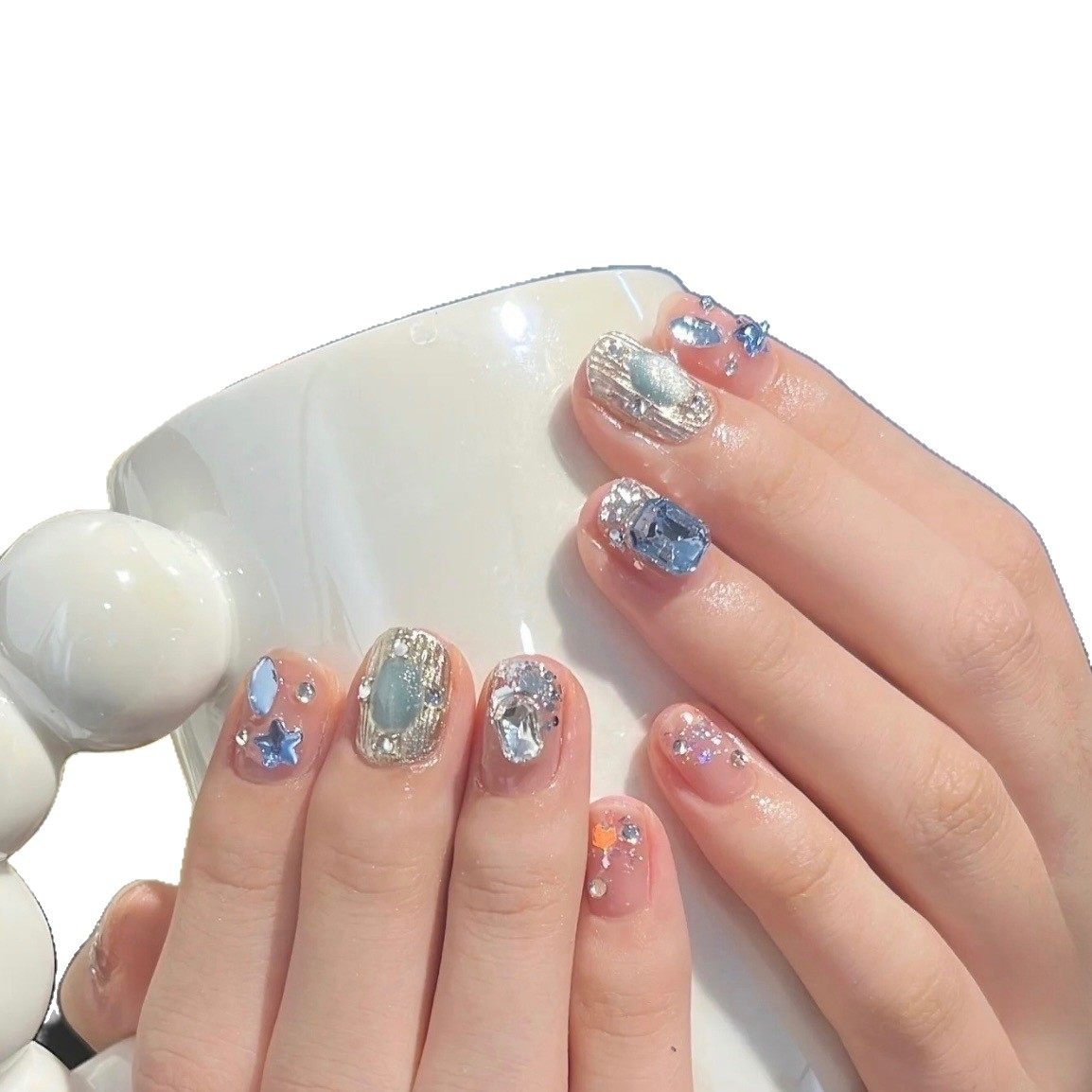 浅蓝色星星方糖碎钻细闪亮片裸色星河魔镜纯欲气质日常美甲贴片,淘宝优惠券,粉丝福利购,淘宝优惠卷
