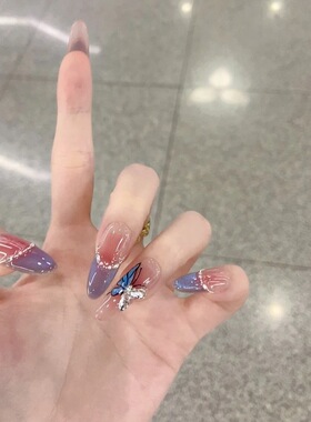 蝶梦清影紫色法式美甲指甲贴片
