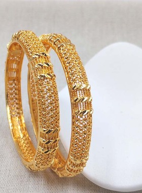 2025新款女款合金镀沙金手镯迪拜新娘印度轻奢风婚礼沙金手环饰品