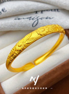 新中式设计感民族风越南沙金开口繁花似锦花开半夏手镯开口女手环