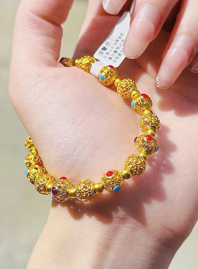 中式古法錾刻珐琅花丝珠手链轻奢气质宫廷风气质女士手串饰品