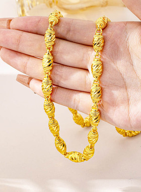 2025越南沙金项链复古宫廷风车花橄榄珠霸气链子男款久不掉色饰品