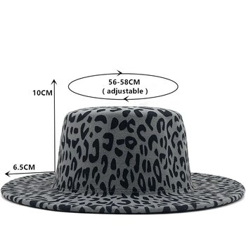 AliExpress Amazon Spring Autumn and Winter British Woolen Flat Top Hat Leopard Print Hat Female Singer Flat Brim Big Brim Felt Hat