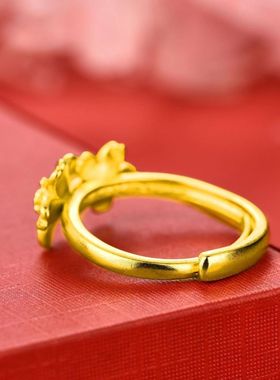 2025沙金久不掉色双花活口戒指ins气质简约花朵指环女镀金手饰品