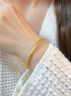 满天星碎冰冰窄版手镯女款实心闭口铜镀K金高级时尚简约叠戴饰品