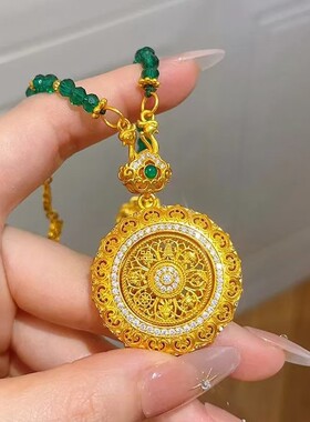 手工diy绿色圆珠花丝如意八宝旋转圆盘项链国风串珠民族风颈链女