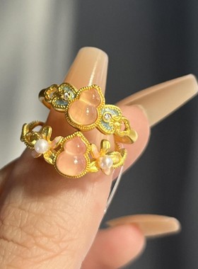 2025新款女士小香风复古宫廷风粉水晶新年小娇葫芦戒指新中式指环