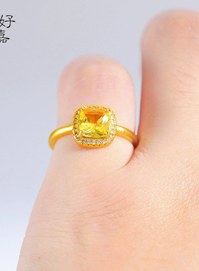 2025款复古黄钻大方糖戒指女高级感开口可调节指环大气铜镀金指环