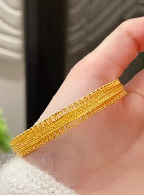 腰缠万贯沙金手镯女士时尚黄金色麦穗花边设计气质手环送女友礼物