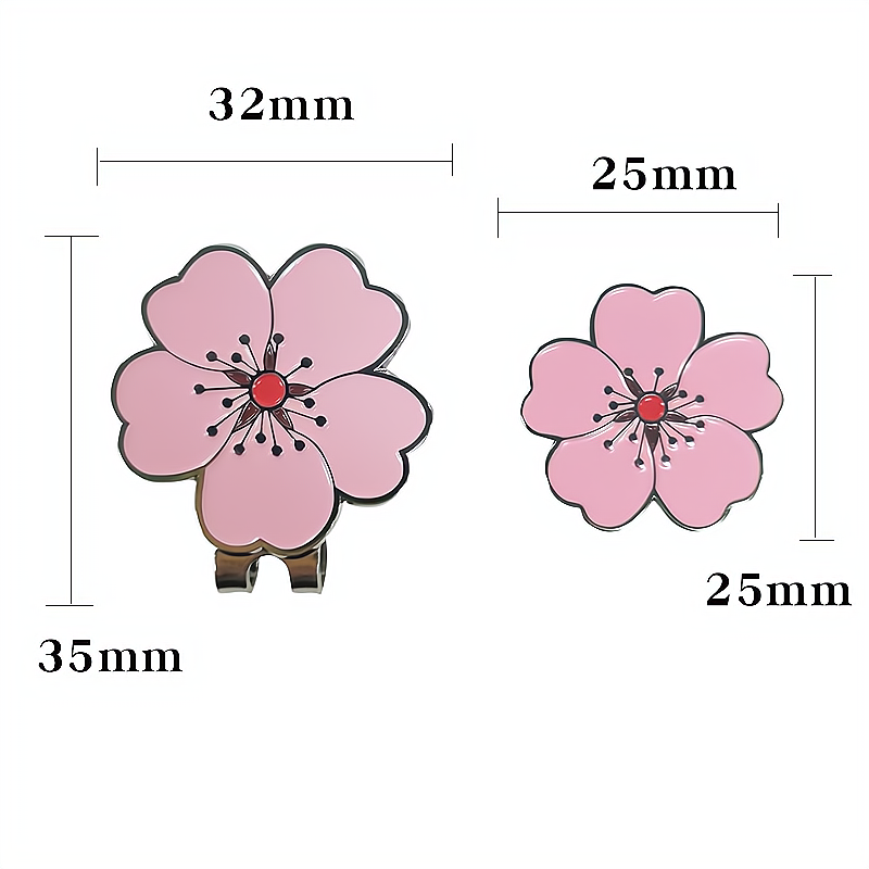 高尔夫帽夹caiton粉色桃花马克圆币带磁性配夹子金属MARK果岭球标 - 图1