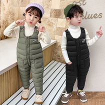 Childrens down cotton back with pants baby baby Winter thickened cotton pants male and female outwear open gear one-piece trousers