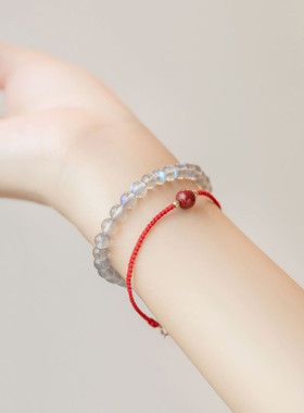 爱情守护天然灰月光拉长石手链女