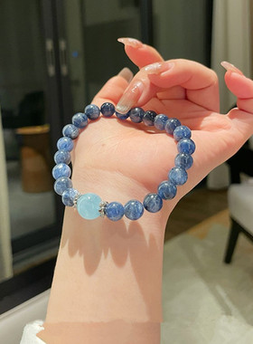 转运珠天然蓝晶石海蓝宝手链男女