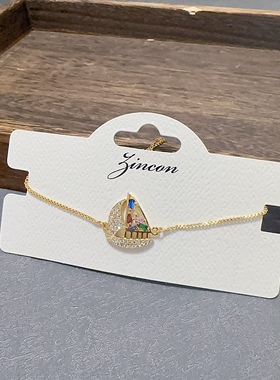 1真金电镀不脱色手链爱心彩虹吊坠首饰简约外贸出口精致孤品