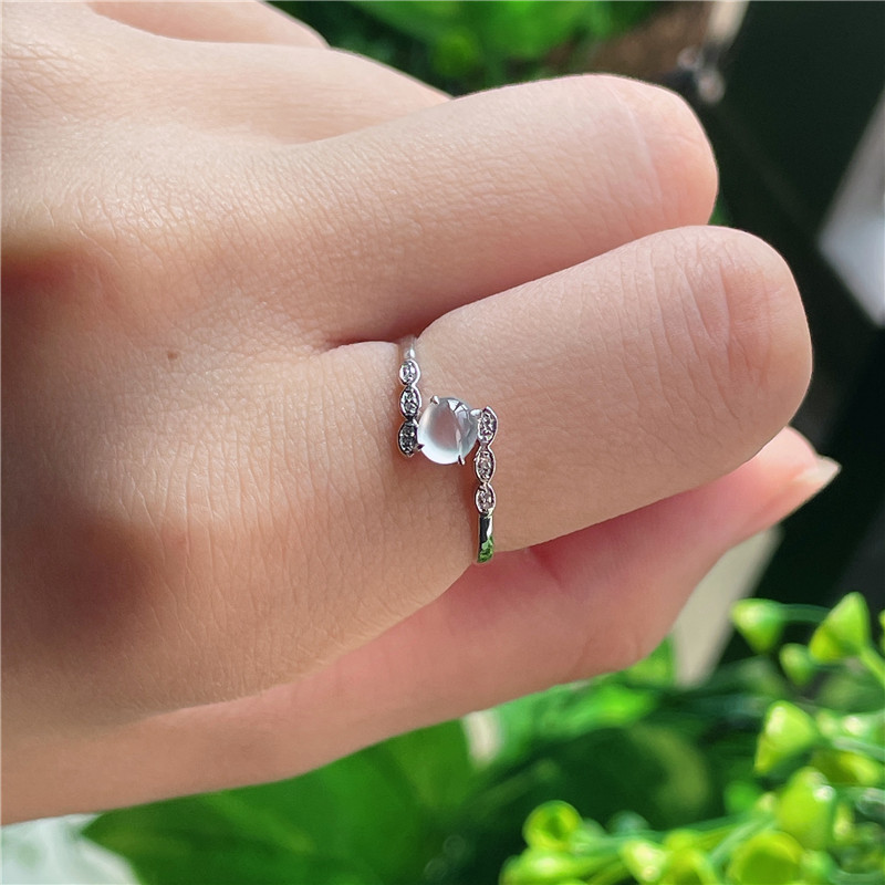 New product in September Hongyu Jadeite 18k gold inlaid ice seed shiny white ice egg surface exquisite ring A940905