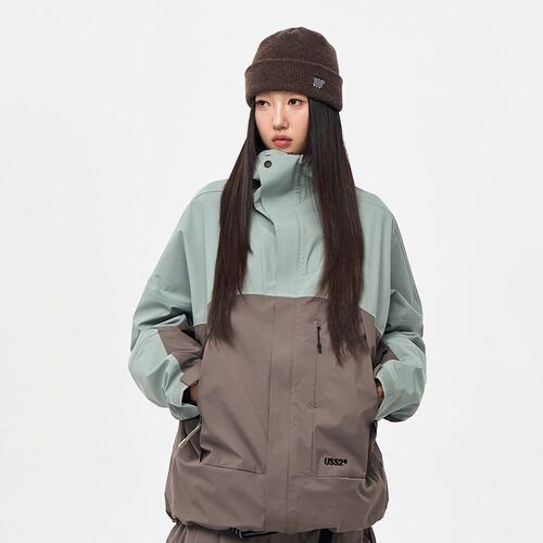 2526USS2韩国滑雪服防水风衣男女款单板双板连帽拉链保暖薄荷色3L - 图1
