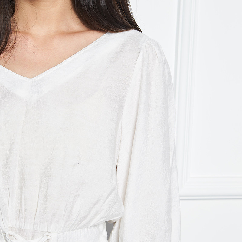 艾格纯色宽松收腰v领z161衬衫 艾格银座衬衫