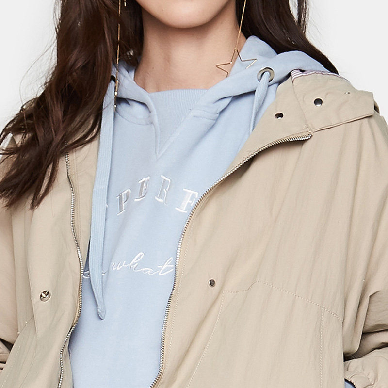 艾格冬季女装时尚百搭纯色连帽风衣 艾格银座风衣