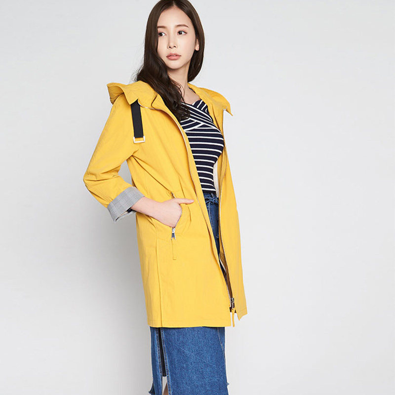 艾格官方旗舰店春秋宽松连帽风衣 艾格银座风衣