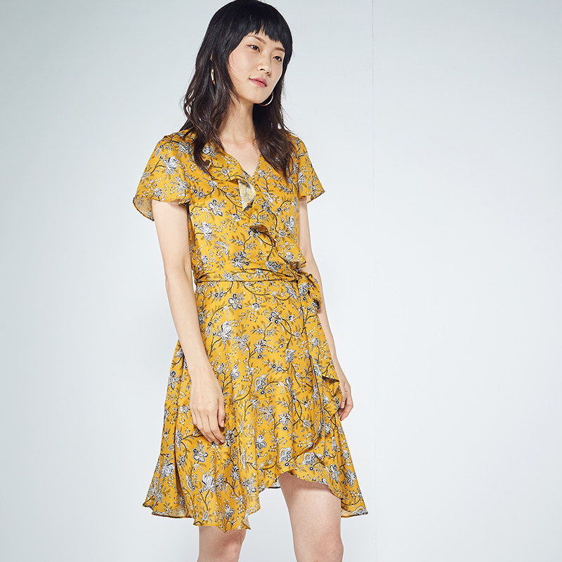 艾格官方旗舰店夏天新品收腰连衣裙 艾格银座连衣裙