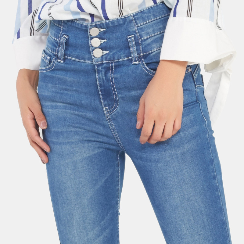 艾格秋新品磨白修身高腰牛仔小脚裤 艾格银座牛仔裤